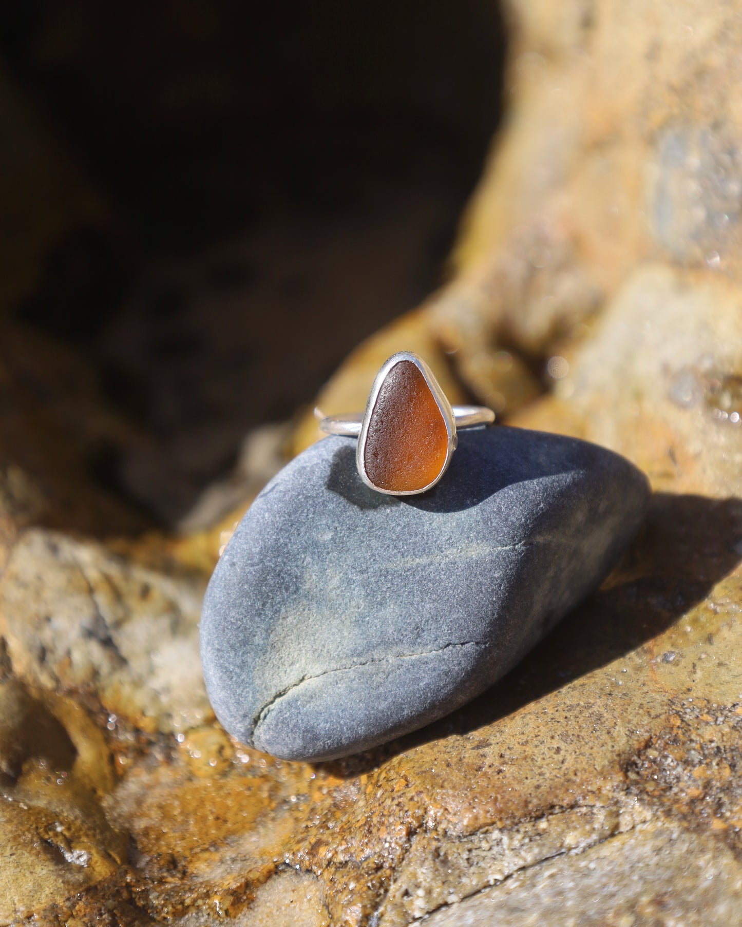 Brown Sea Glass Ring