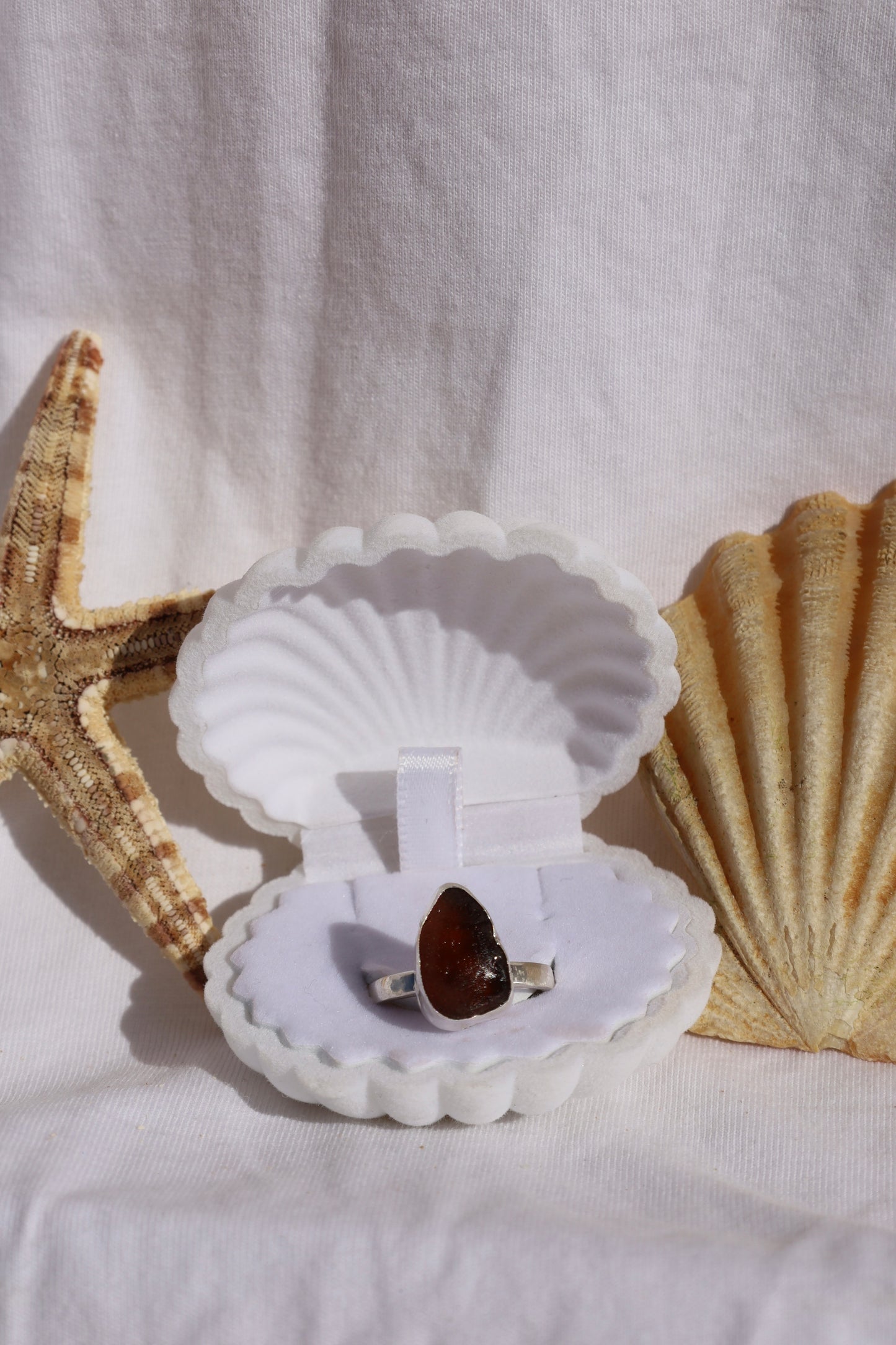 Brown sea glass ring